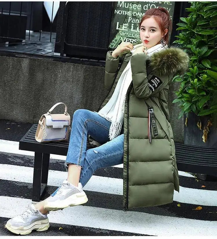 Winter coats women down jackets 2025 long slim solid color coat female Jackets outerwears woman parkas clothes zip fur collar - Tophatter Daily Deals