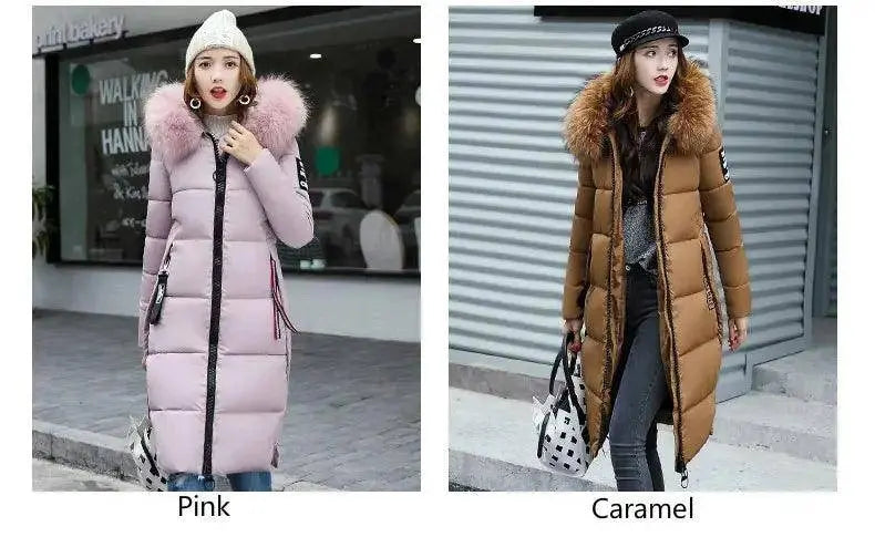 Winter coats women down jackets 2025 long slim solid color coat female Jackets outerwears woman parkas clothes zip fur collar - Tophatter Daily Deals