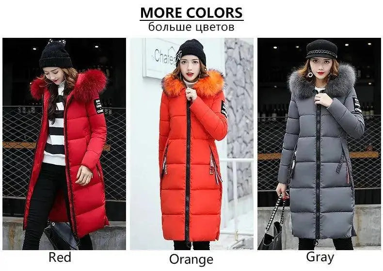 Winter coats women down jackets 2025 long slim solid color coat female Jackets outerwears woman parkas clothes zip fur collar - Tophatter Daily Deals