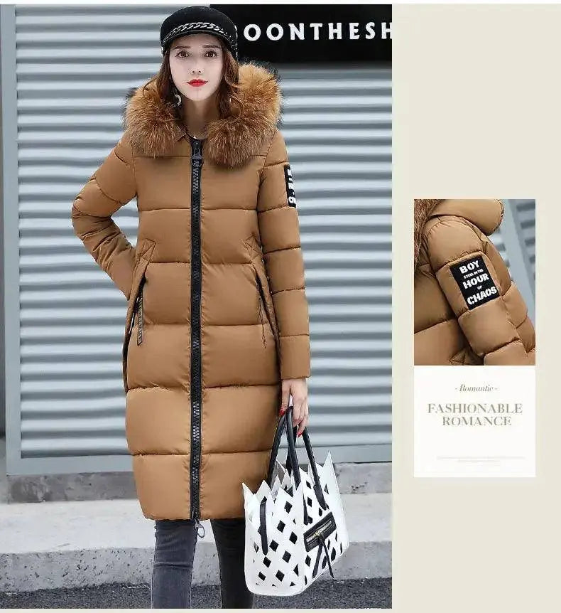 Winter coats women down jackets 2025 long slim solid color coat female Jackets outerwears woman parkas clothes zip fur collar - Tophatter Daily Deals