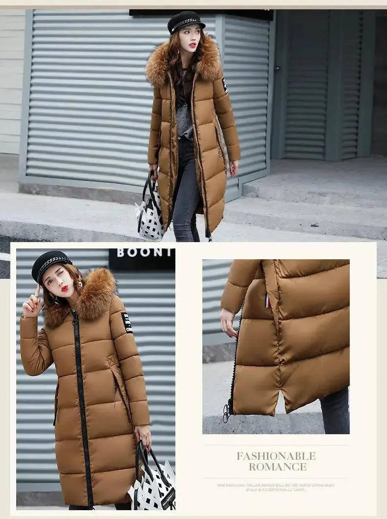 Winter coats women down jackets 2025 long slim solid color coat female Jackets outerwears woman parkas clothes zip fur collar - Tophatter Daily Deals