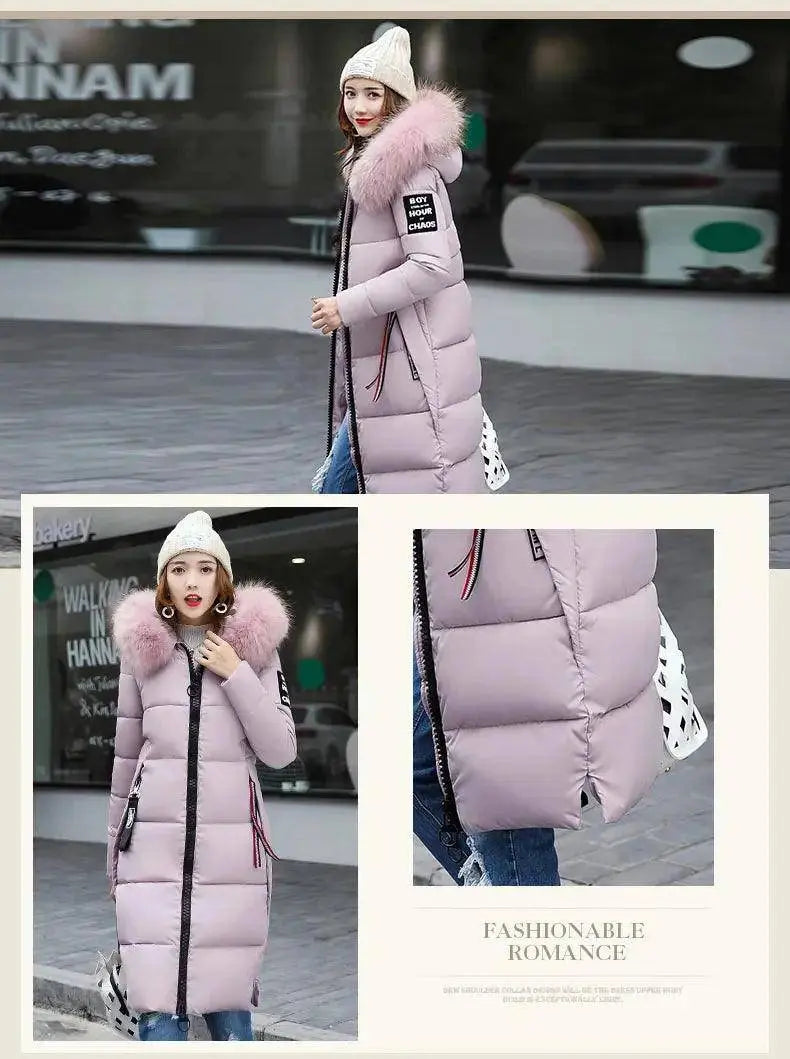 Winter coats women down jackets 2025 long slim solid color coat female Jackets outerwears woman parkas clothes zip fur collar - Tophatter Daily Deals