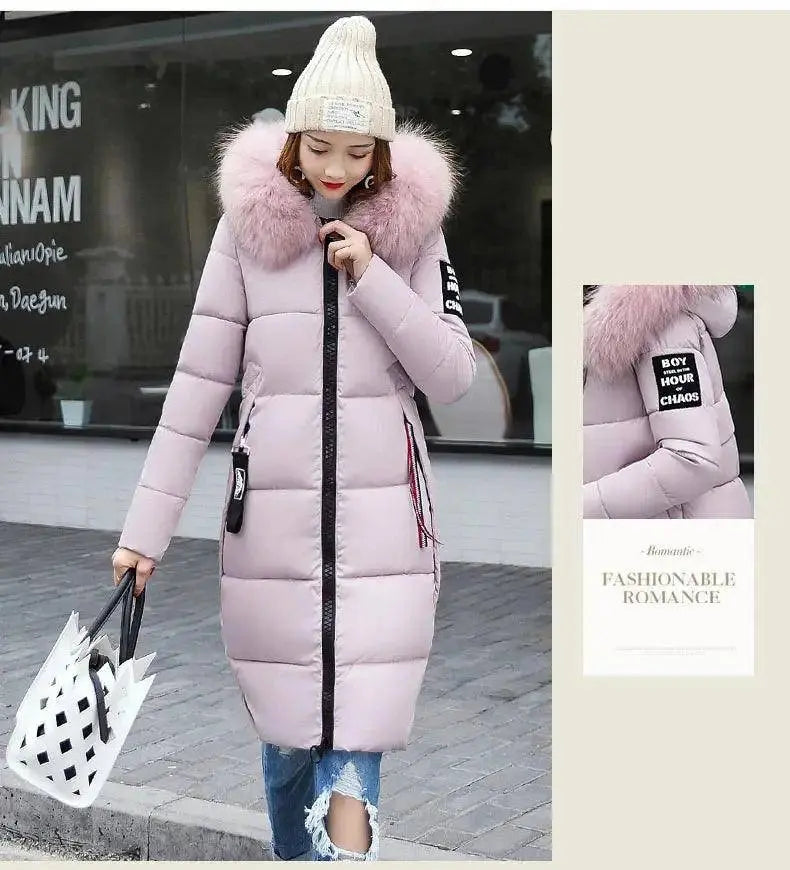 Winter coats women down jackets 2025 long slim solid color coat female Jackets outerwears woman parkas clothes zip fur collar - Tophatter Daily Deals