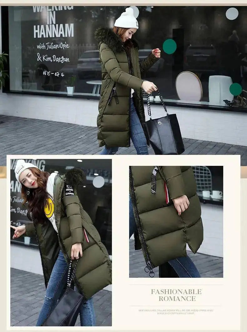 Winter coats women down jackets 2025 long slim solid color coat female Jackets outerwears woman parkas clothes zip fur collar - Tophatter Daily Deals