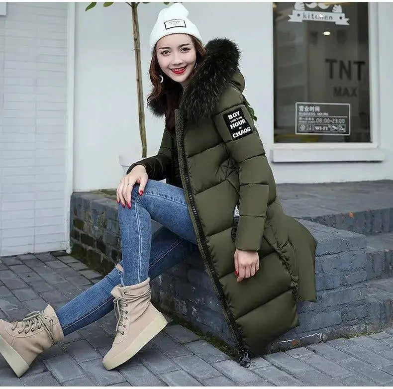 Winter coats women down jackets 2025 long slim solid color coat female Jackets outerwears woman parkas clothes zip fur collar - Tophatter Daily Deals