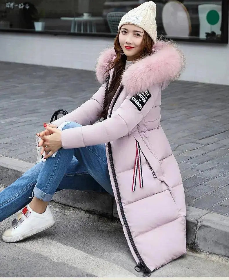 Winter coats women down jackets 2025 long slim solid color coat female Jackets outerwears woman parkas clothes zip fur collar - Tophatter Daily Deals