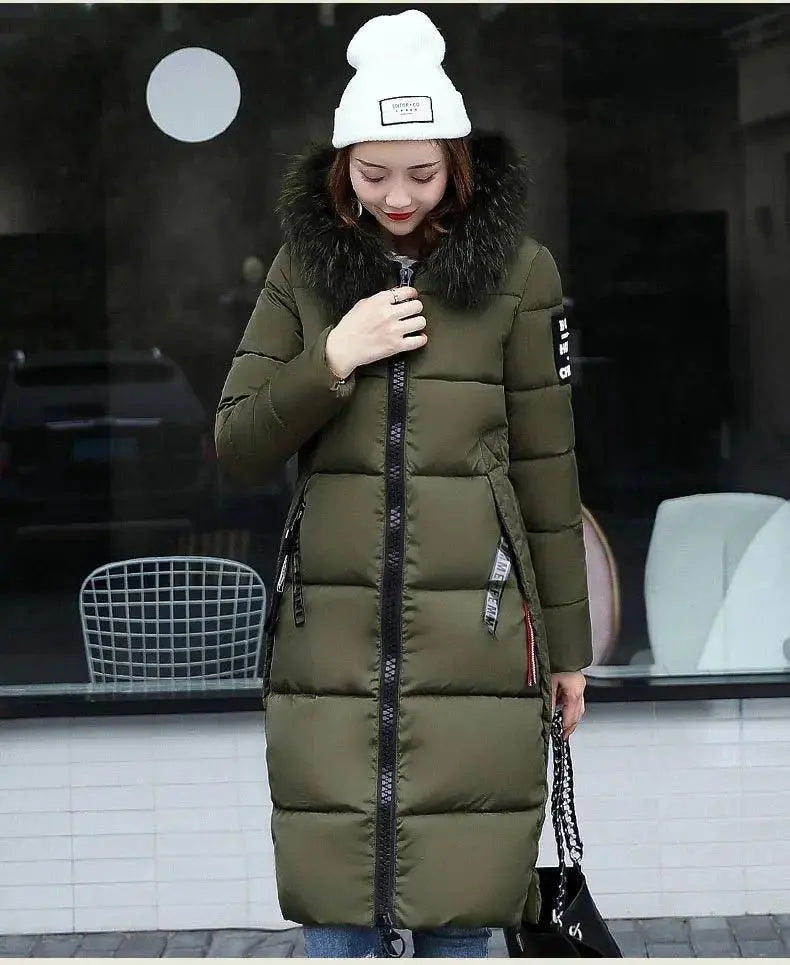 Winter coats women down jackets 2025 long slim solid color coat female Jackets outerwears woman parkas clothes zip fur collar - Tophatter Daily Deals