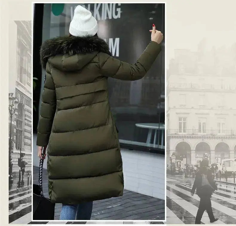 Winter coats women down jackets 2025 long slim solid color coat female Jackets outerwears woman parkas clothes zip fur collar - Tophatter Daily Deals