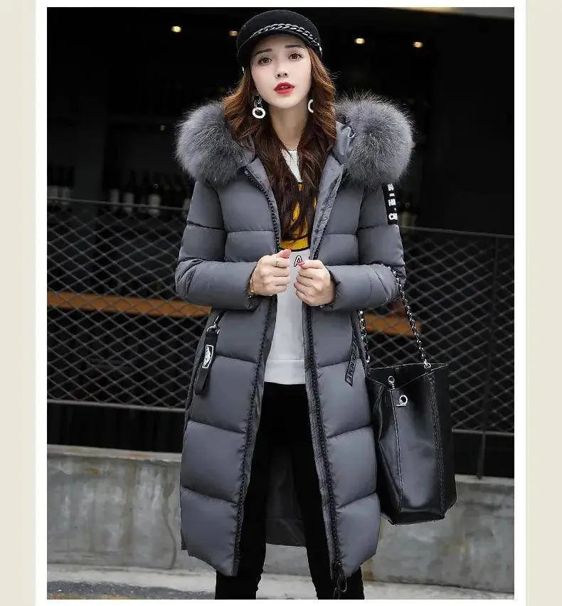 Winter coats women down jackets 2025 long slim solid color coat female Jackets outerwears woman parkas clothes zip fur collar - Tophatter Daily Deals