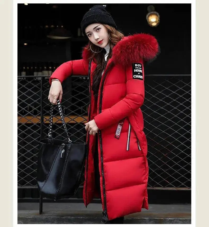 Winter coats women down jackets 2025 long slim solid color coat female Jackets outerwears woman parkas clothes zip fur collar - Tophatter Daily Deals