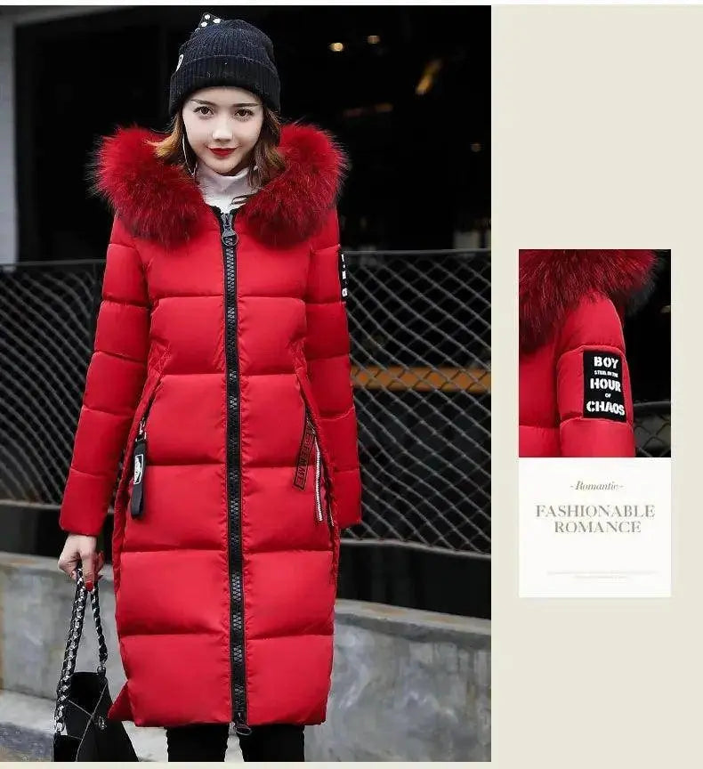 Winter coats women down jackets 2025 long slim solid color coat female Jackets outerwears woman parkas clothes zip fur collar - Tophatter Daily Deals