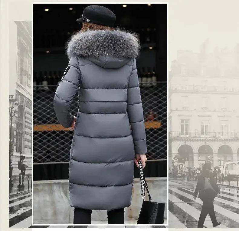 Winter coats women down jackets 2025 long slim solid color coat female Jackets outerwears woman parkas clothes zip fur collar - Tophatter Daily Deals