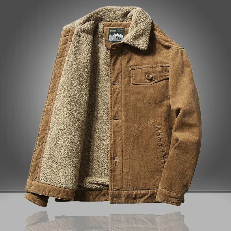 Warm Men's Corduroy Sherpa Jacket - Trucker, Lined, Winter Coffee - Tophatter Daily Deals