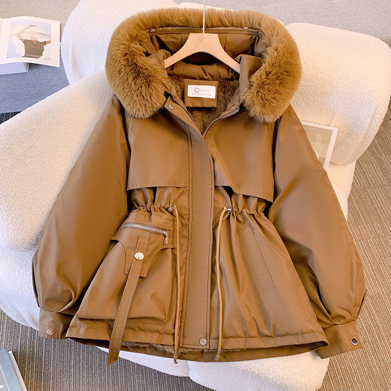 Insulating Women’s Winter Coat - Mid Length, Faux Fur Hood Brown - Tophatter Daily Deals