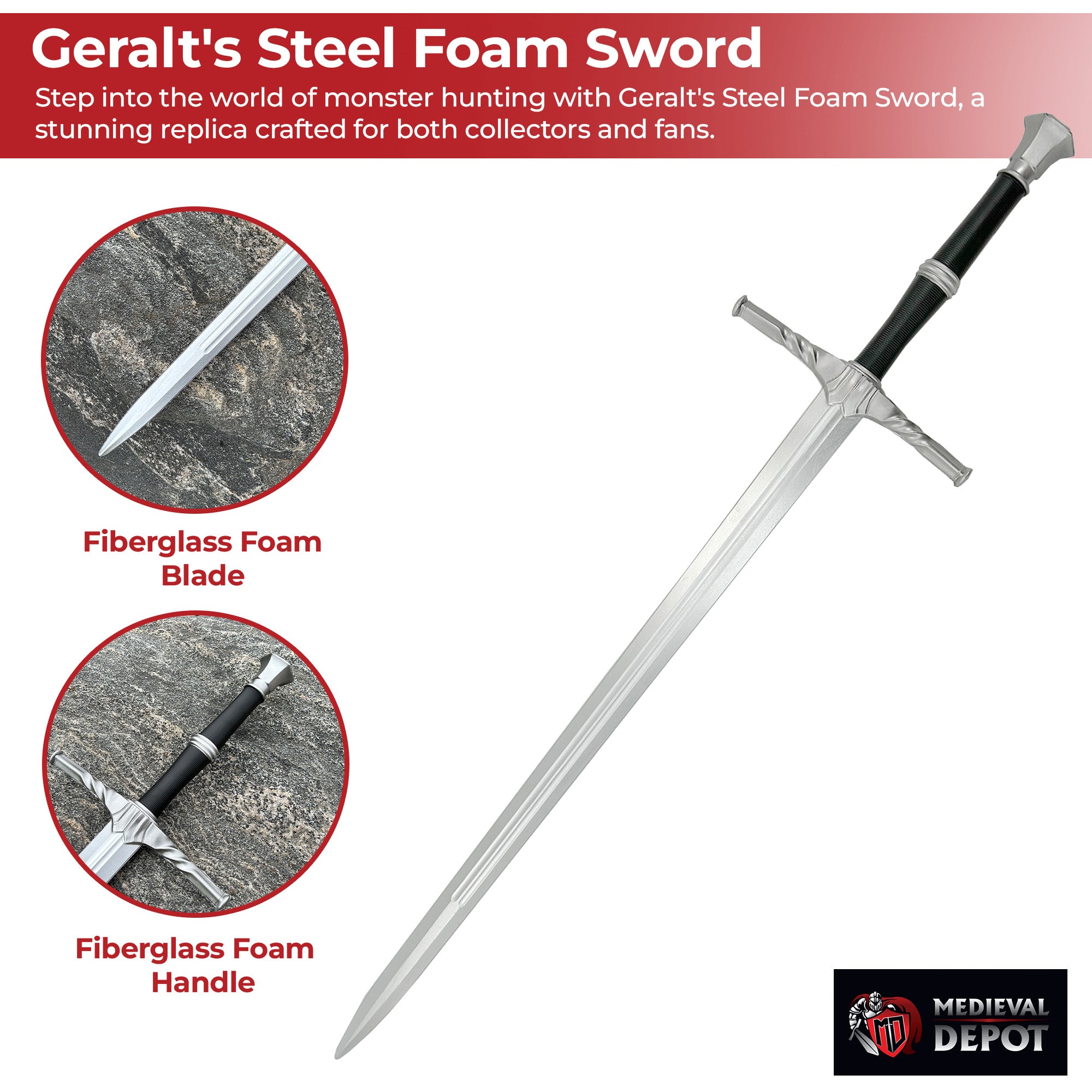 Witcher Geralt Steel Sword with Twisted Guard Foam Version Foam Products - Tophatter Daily Deals