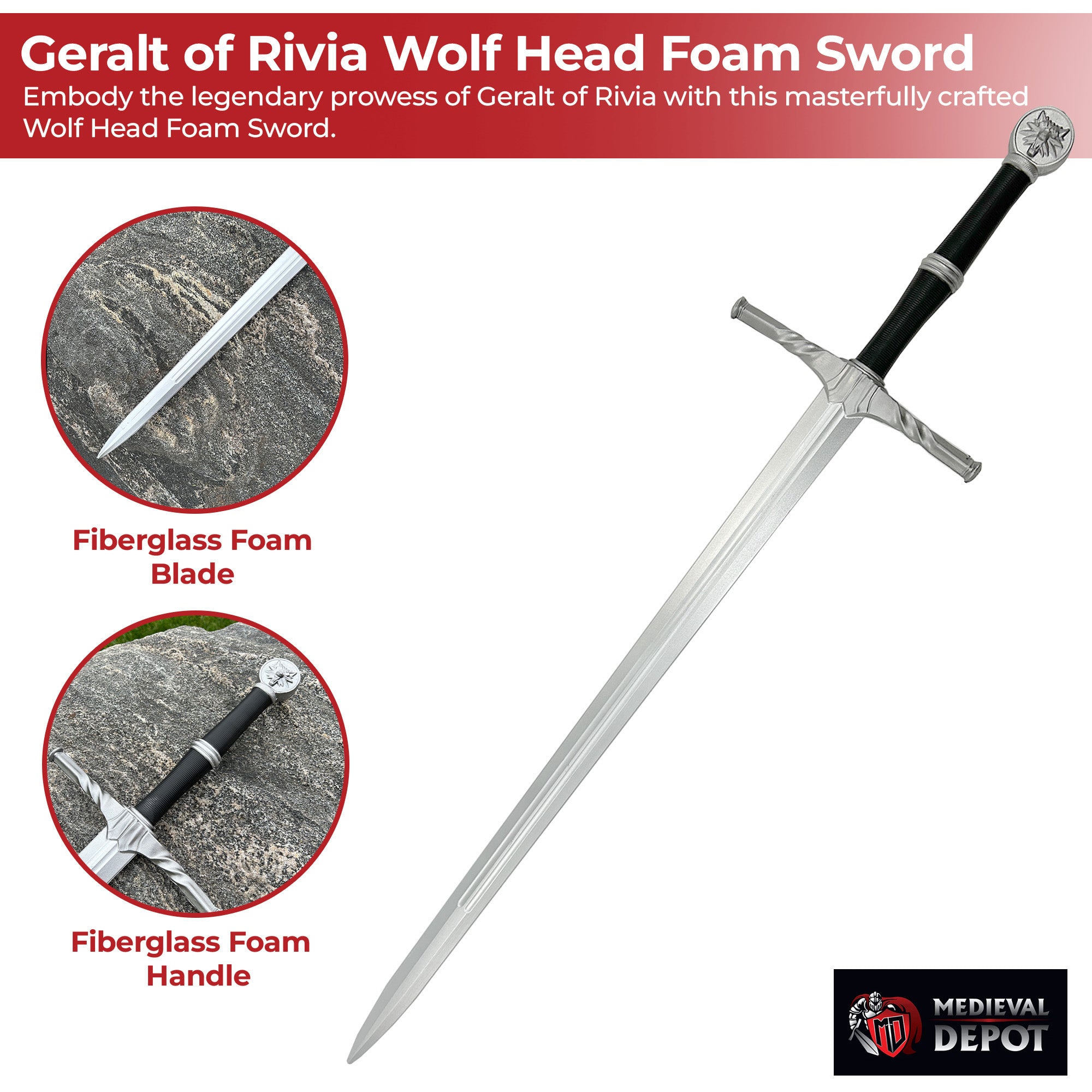 Witcher Geralt Wolf Head Steel Sword Foam Version Foam Products - Tophatter Daily Deals