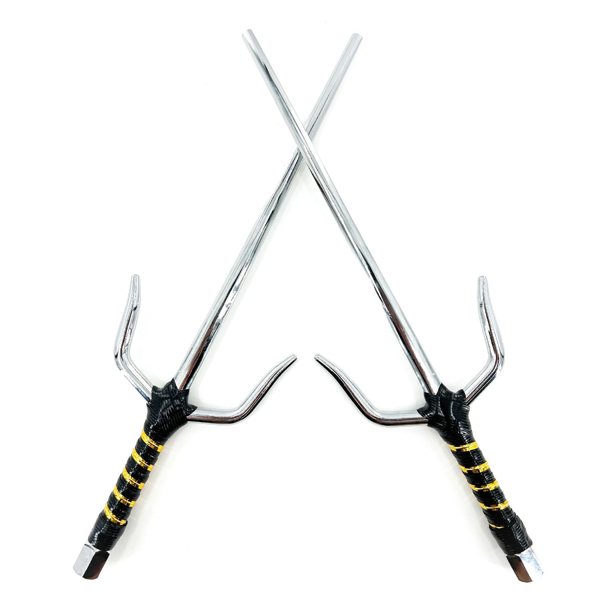 "With the Sun" Octagonal 15" Chrome Sai Pair ninja & martial arts - Tophatter Daily Deals