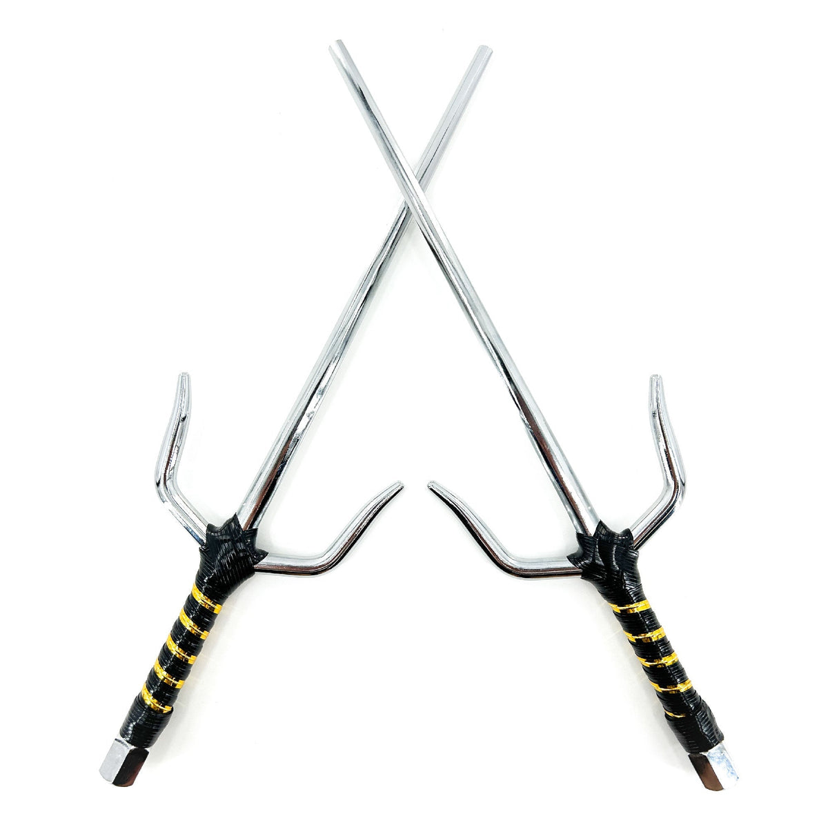 "With the Sun" Octagonal 15" Chrome Sai Pair ninja & martial arts - Tophatter Daily Deals