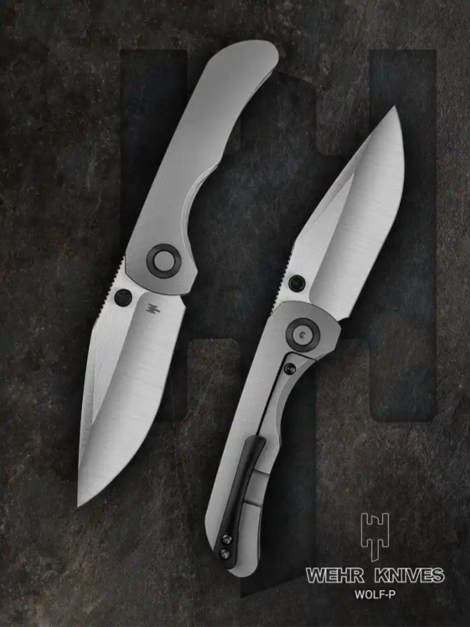 Wehr Knives Wolf-P - Black Hardware - Bead Blast/Stonewash Titanium Handle - M390 Steel - CLOSEOUT Knives - Tophatter Daily Deals