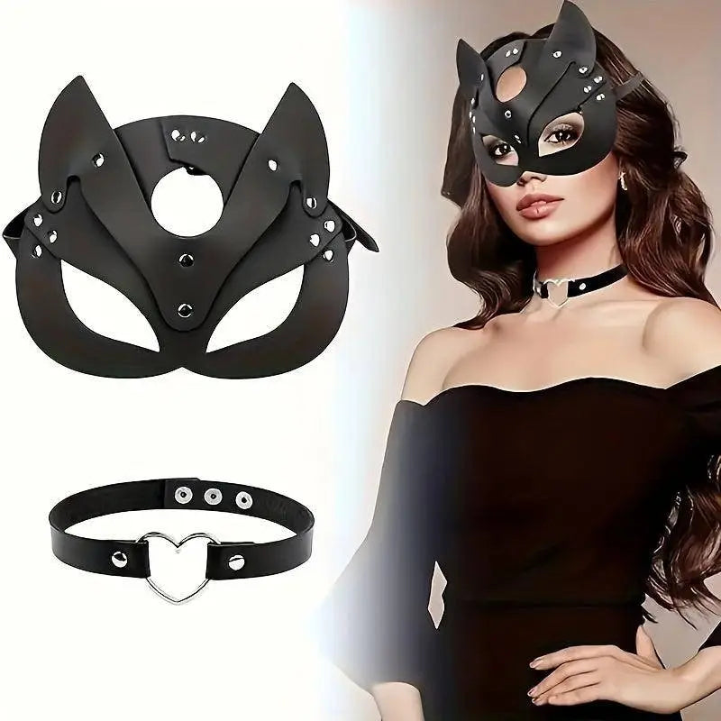 Woman Faux Leather Cat Mask Costume Bunny Fox Mask Animal Half Face Mask Cosplay Halloween Party Decoration Props - Tophatter Daily Deals