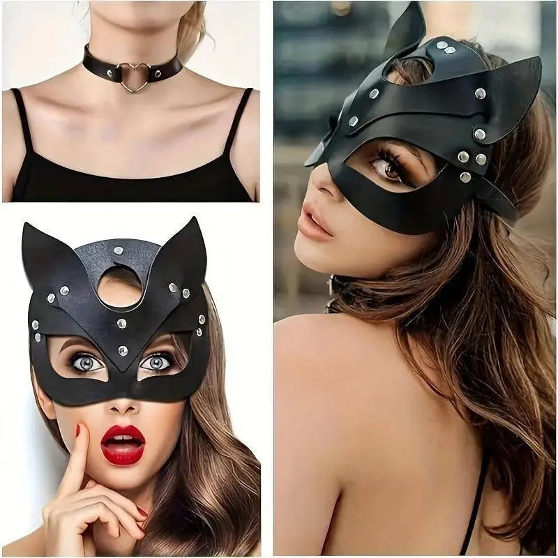 Woman Faux Leather Cat Mask Costume Bunny Fox Mask Animal Half Face Mask Cosplay Halloween Party Decoration Props - Tophatter Daily Deals