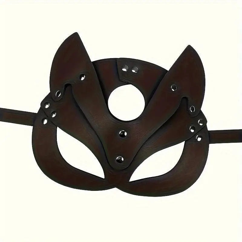 Woman Faux Leather Cat Mask Costume Bunny Fox Mask Animal Half Face Mask Cosplay Halloween Party Decoration Props High-end Oil Variant Black - Tophatter Daily Deals