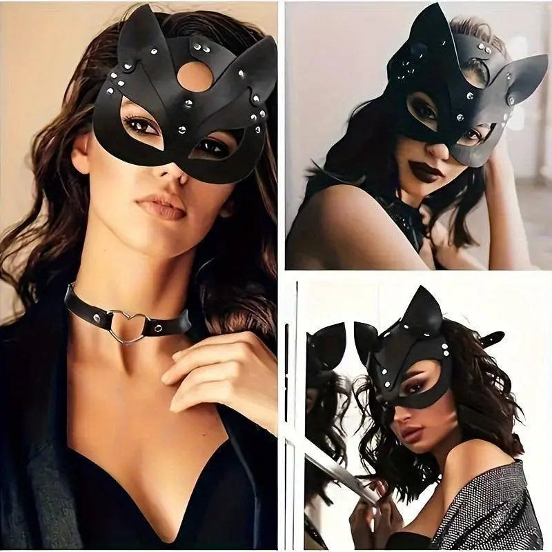 Woman Faux Leather Cat Mask Costume Bunny Fox Mask Animal Half Face Mask Cosplay Halloween Party Decoration Props - Tophatter Daily Deals
