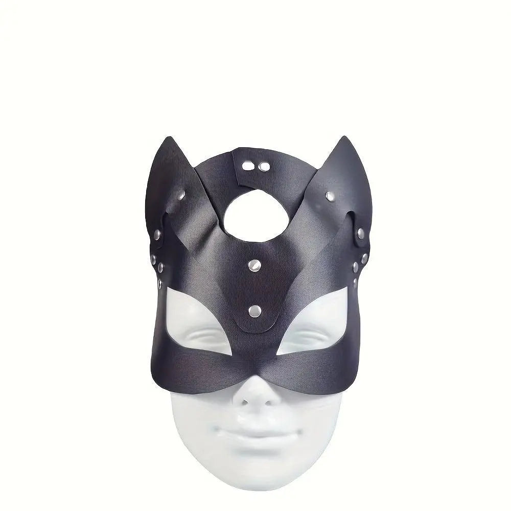 Woman Faux Leather Cat Mask Costume Bunny Fox Mask Animal Half Face Mask Cosplay Halloween Party Decoration Props - Tophatter Daily Deals
