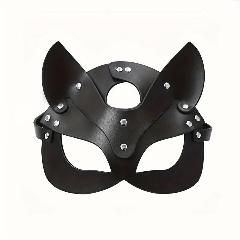 Woman Faux Leather Cat Mask Costume Bunny Fox Mask Animal Half Face Mask Cosplay Halloween Party Decoration Props - Tophatter Daily Deals