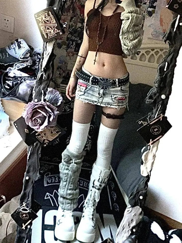 Woman Harajuku Japanese Denim Mini Zipper Skirt Pockets Jean Skirt Fashion Y2k Streetwear Cyber Punk Grunge E-girl Goth Gyaru - Tophatter Daily Deals