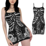 Women Bodycon Goth Dresses Summer Clothes 2025 Spaghetti Strap Sleeveless Human Bone Printed Cheap Casual Dress Club Streetwear - Tophatter Daily Deals