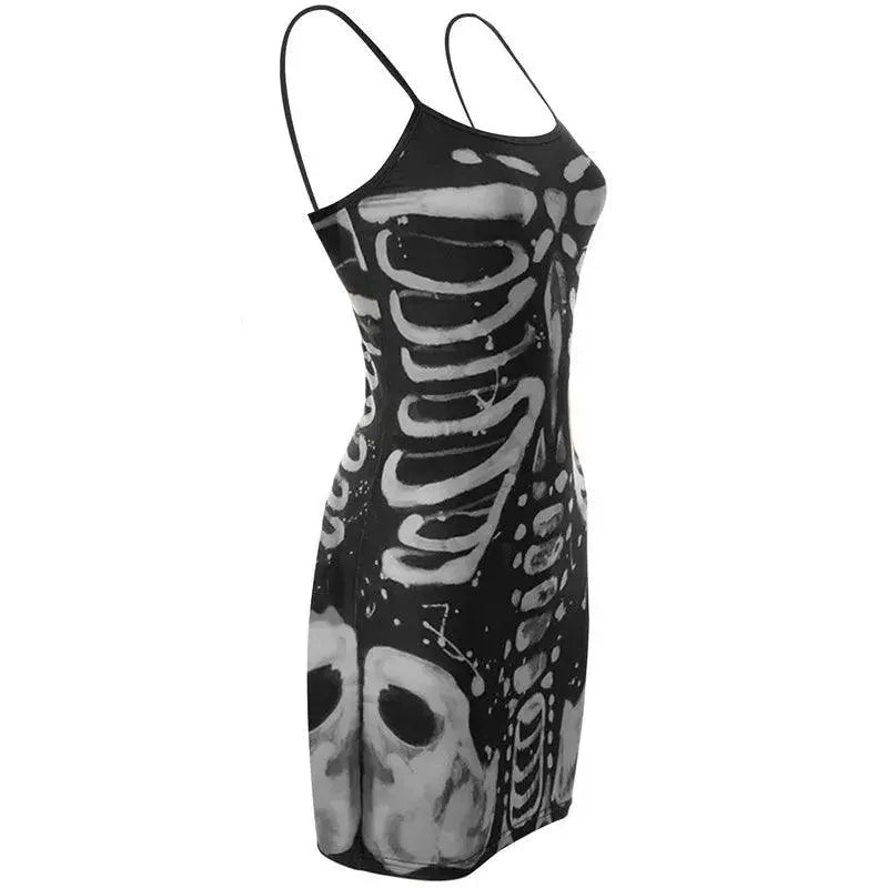 Women Bodycon Goth Dresses Summer Clothes 2025 Spaghetti Strap Sleeveless Human Bone Printed Cheap Casual Dress Club Streetwear - Tophatter Daily Deals