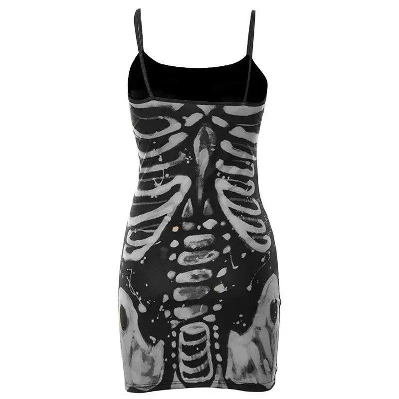 Women Bodycon Goth Dresses Summer Clothes 2025 Spaghetti Strap Sleeveless Human Bone Printed Cheap Casual Dress Club Streetwear - Tophatter Daily Deals