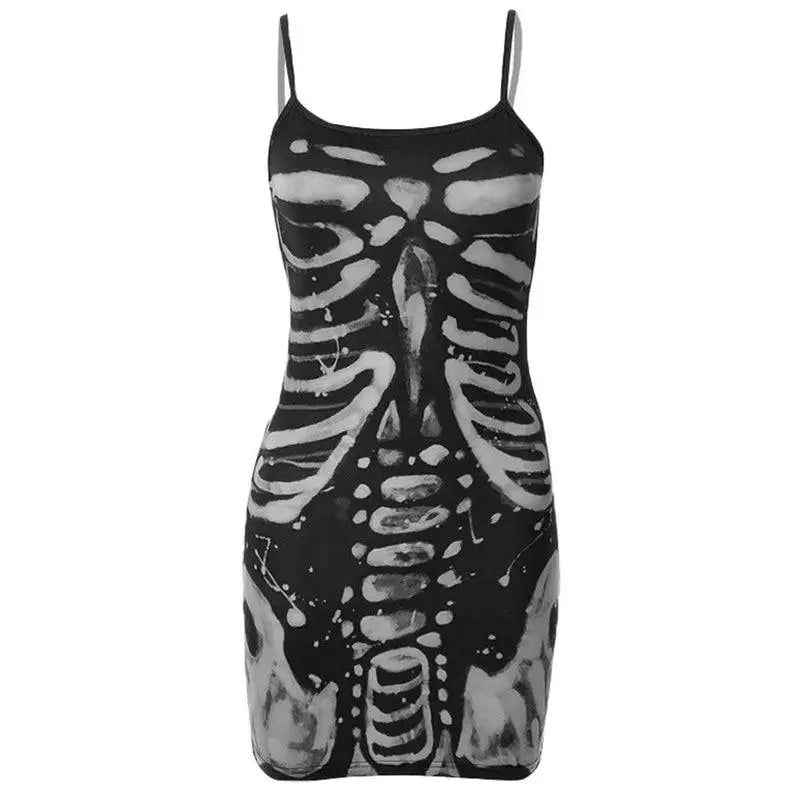 Women Bodycon Goth Dresses Summer Clothes 2025 Spaghetti Strap Sleeveless Human Bone Printed Cheap Casual Dress Club Streetwear - Tophatter Daily Deals