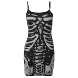 Women Bodycon Goth Dresses Summer Clothes 2025 Spaghetti Strap Sleeveless Human Bone Printed Cheap Casual Dress Club Streetwear a S - Tophatter Daily Deals