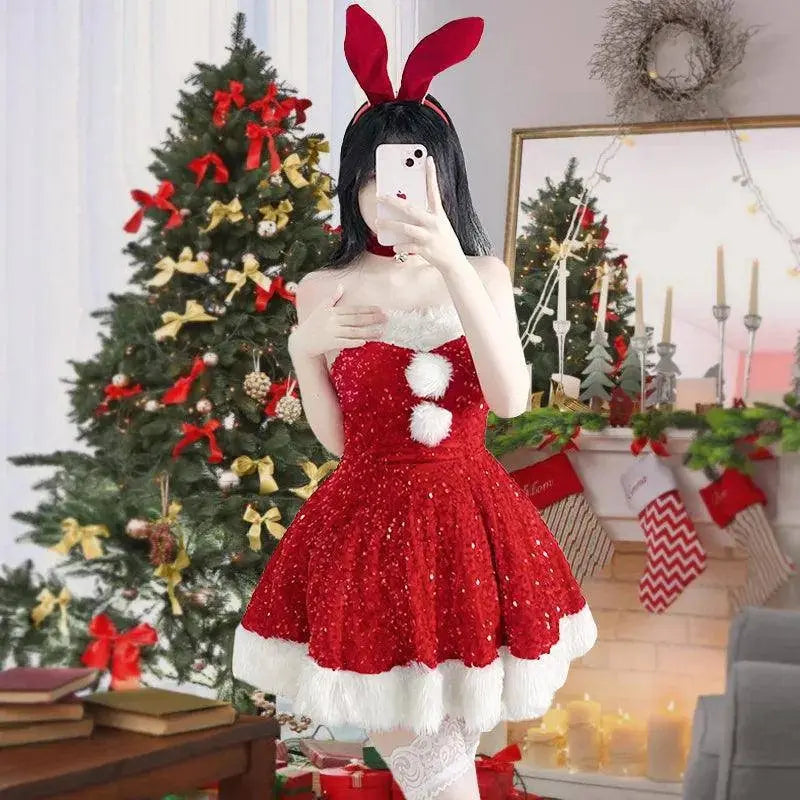 Women Christmas Cosplay Costume Female Santa Claus Series Uniform Xmas Party Snow Elk Girl Red Dress Sexy Bunny Seductive Suits 864-1 Christmas custume - Tophatter Daily Deals