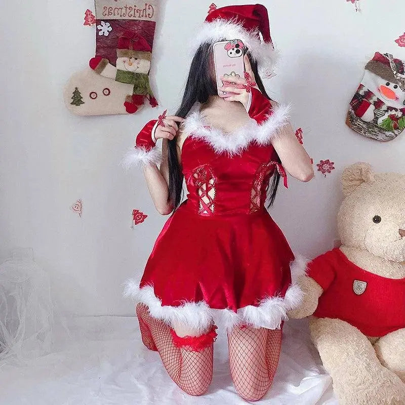 Women Christmas Cosplay Costume Female Santa Claus Series Uniform Xmas Party Snow Elk Girl Red Dress Sexy Bunny Seductive Suits 822-1 Christmas custume - Tophatter Daily Deals