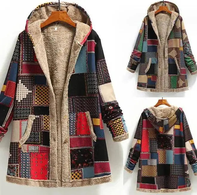 Women Cotton Winter Coat 2025 New Warm Velvet Wadded Parkas Long Sleeve Zipper Hooded Jacket Female Outerwear 4XL - Tophatter Daily Deals