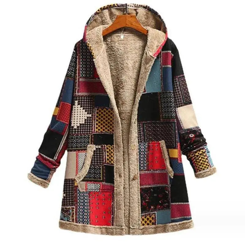 Women Cotton Winter Coat 2025 New Warm Velvet Wadded Parkas Long Sleeve Zipper Hooded Jacket Female Outerwear 4XL Red - Tophatter Daily Deals