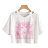 Women Fashion Cute Clothes Kawaii Print Tee Punk Short Sleeve T-Shirt Casual Loose Pink Anime Graphic V-Neck Crop Top Streetwear Bai01 - Tophatter Daily Deals
