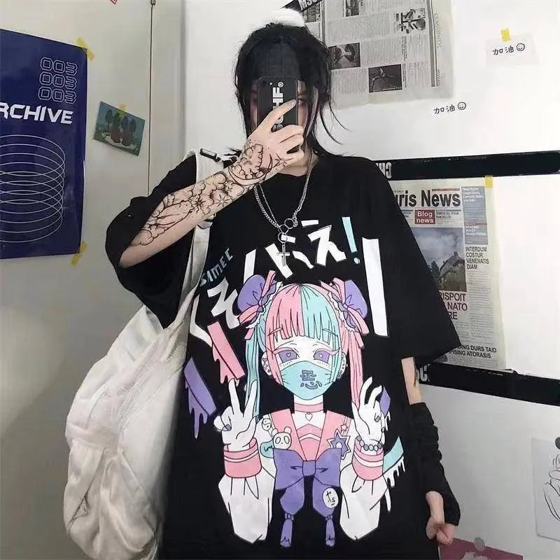 Women Harajuku T-Shirt Summer Cotton Tshirt Graphic Tee Top Pastel Goth Gothic Print Clothing Anime Emo Alt Clothes for Girl clothing - Tophatter Daily Deals