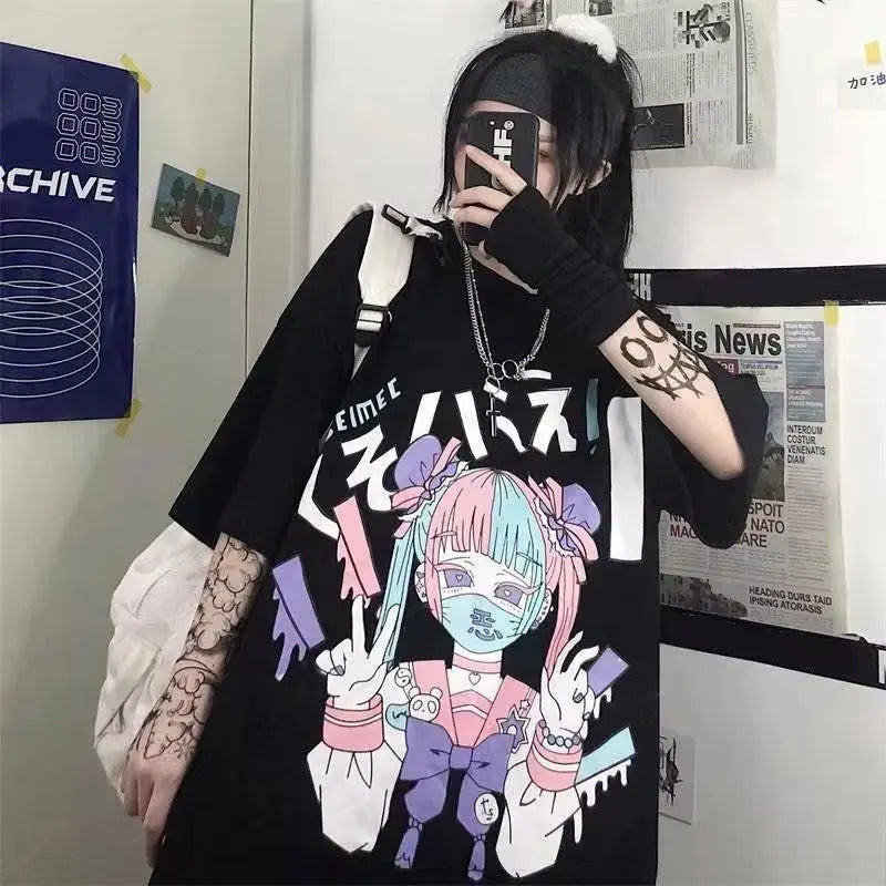 Women Harajuku T-Shirt Summer Cotton Tshirt Graphic Tee Top Pastel Goth Gothic Print Clothing Anime Emo Alt Clothes for Girl clothing - Tophatter Daily Deals