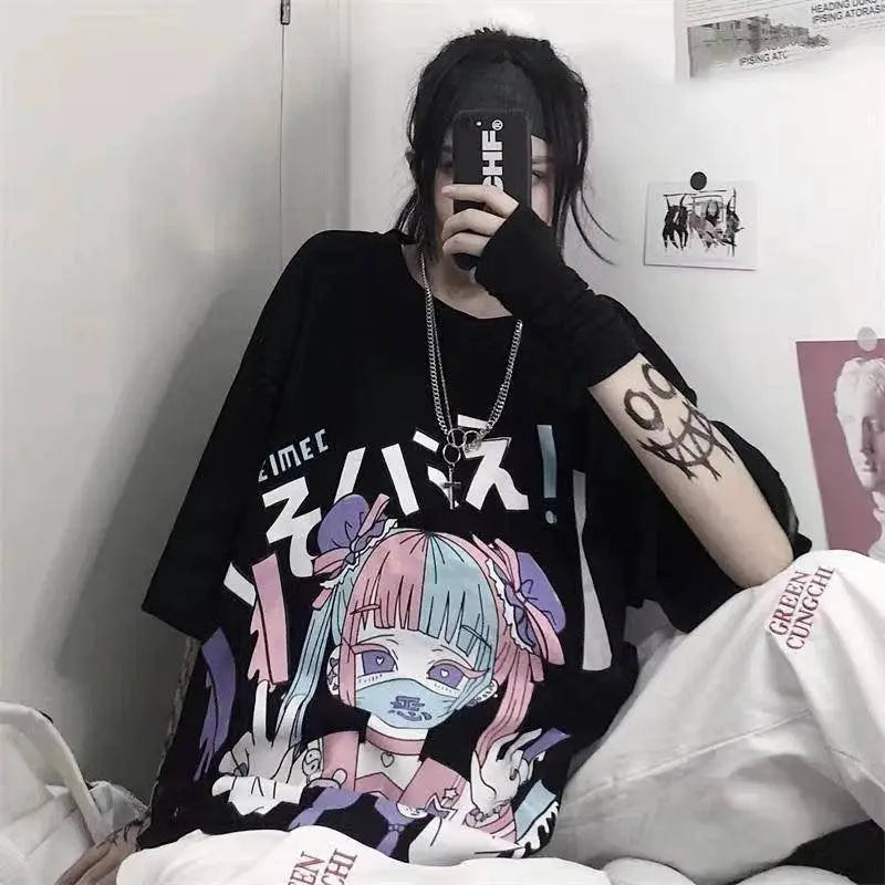 Women Harajuku T-Shirt Summer Cotton Tshirt Graphic Tee Top Pastel Goth Gothic Print Clothing Anime Emo Alt Clothes for Girl clothing - Tophatter Daily Deals