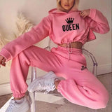 Women Hooded Sweatshirt Drawstring Short Top+Sports Pants 2-Piece Set 2025 New Autumn Winter Fashion Casual Gym Tracksuit Outfit - Tophatter Daily Deals