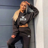 Women Hooded Sweatshirt Drawstring Short Top+Sports Pants 2-Piece Set 2025 New Autumn Winter Fashion Casual Gym Tracksuit Outfit Black - Tophatter Daily Deals
