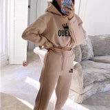 Women Hooded Sweatshirt Drawstring Short Top+Sports Pants 2-Piece Set 2025 New Autumn Winter Fashion Casual Gym Tracksuit Outfit - Tophatter Daily Deals