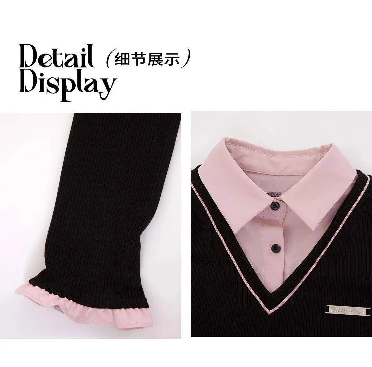 Women Kpop Mini Black Pink Preppy Style Long Sleeve Shirts Dress With Tie Gyaru 2000s Aesthetic Japanese Y2k Girl One-Piece New - Tophatter Daily Deals