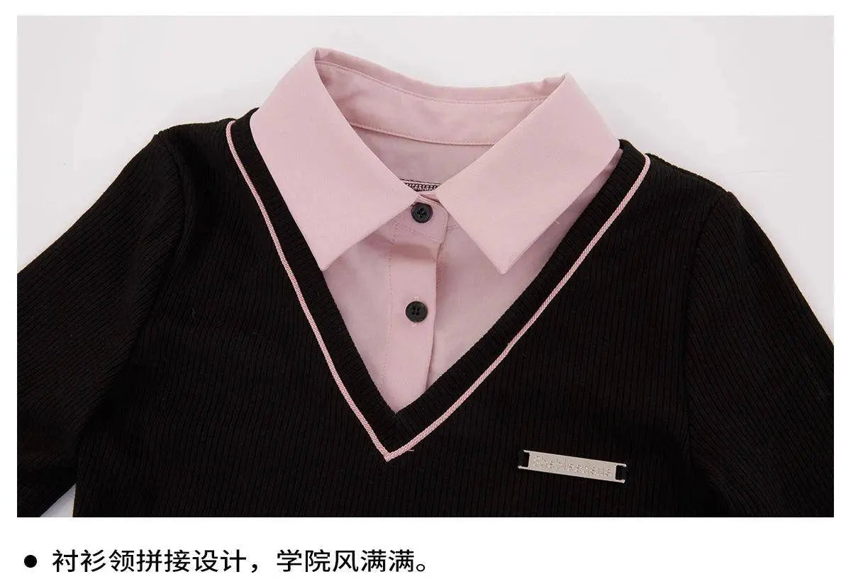 Women Kpop Mini Black Pink Preppy Style Long Sleeve Shirts Dress With Tie Gyaru 2000s Aesthetic Japanese Y2k Girl One-Piece New - Tophatter Daily Deals