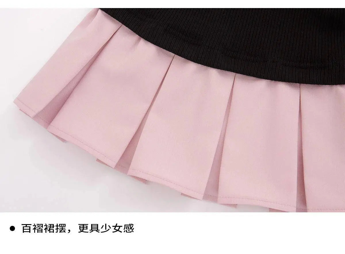Women Kpop Mini Black Pink Preppy Style Long Sleeve Shirts Dress With Tie Gyaru 2000s Aesthetic Japanese Y2k Girl One-Piece New - Tophatter Daily Deals