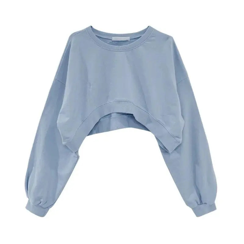 Women Long Sleeve Cropped Crop Top Hoodies Sweatshirt Causal Loose Pullover Tops Dropship - Tophatter Daily Deals
